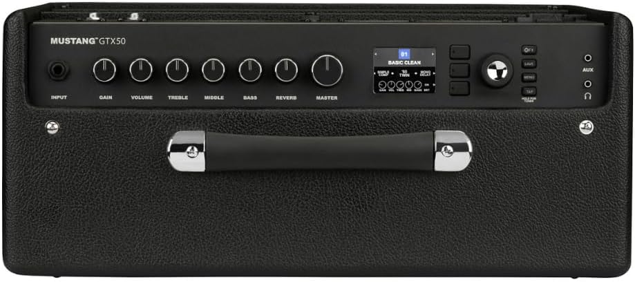 Fender Mustang Amp GTX50 Combo Guitar Amplifier Black Bundle with 12x Fender Guitar Picks, Power Cable and Liquid Audio Polishing Cloth