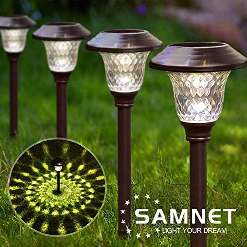 Solar Light 2/4 Pack Solar LED Lights Outdoor Garden Street Stake Glass Stainless Steel Waterproof Solar Lamp White Wireless Sun Powered Powered Spotlight (2 Pcs Silver Yellow Light)