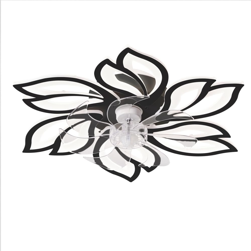 Flower Ceiling Fan Light Fixtures - Fandelier Ceiling Fan with Light & Remote, Modern Ceiling Fan with LED for Bedroom, Kitchen & Living Room | Unique Design (Black + Acrylic + Modern)