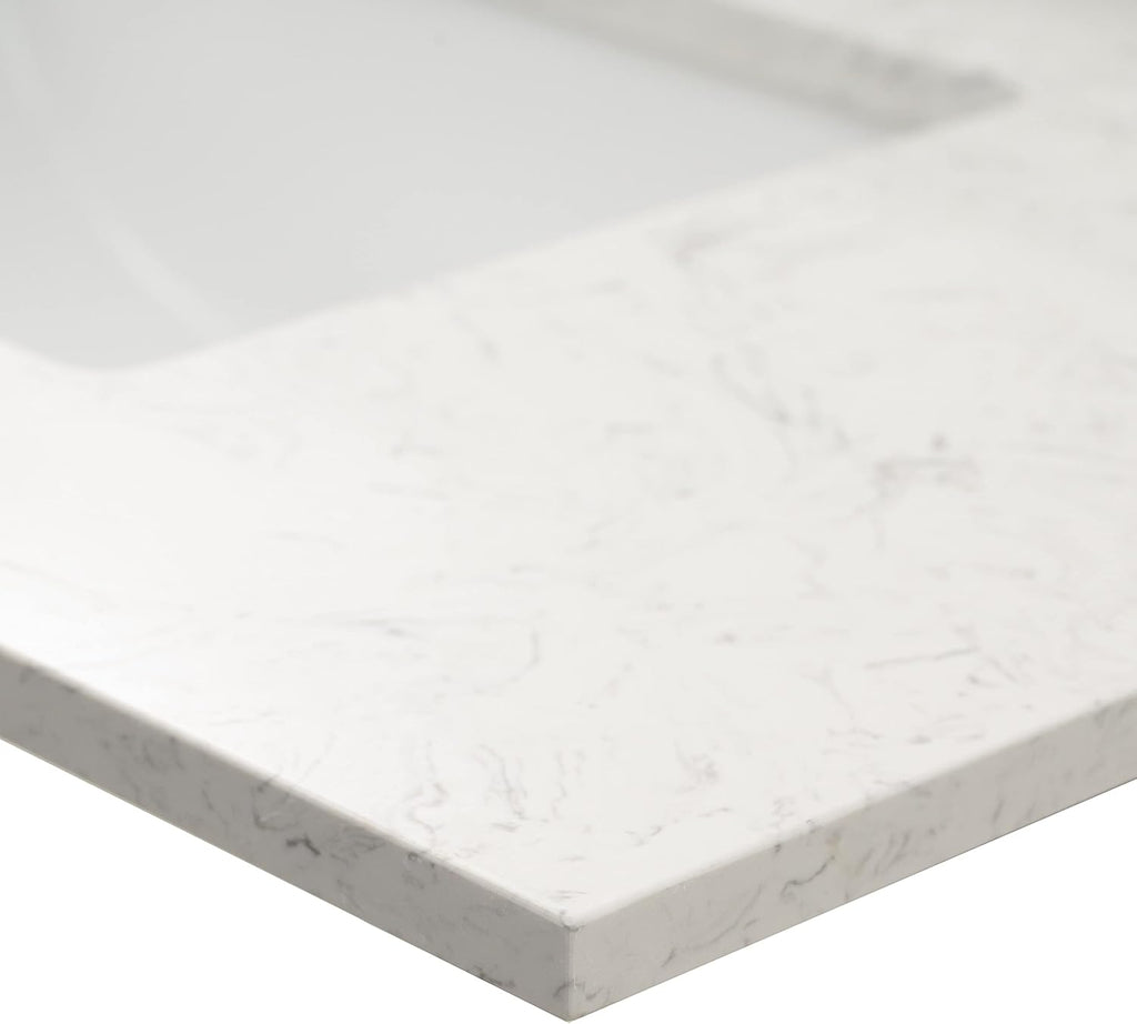 MSI Carrara Sky Vanity Top with Under Mount Rectangle Ceramic Sinks, Engineered Marble Stone, 4' CC Faucet Holes, 37'X22'