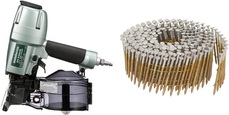 Bundle of Metabo HPT Coil Siding Nailer, (NV65AH2) + Metabo HPT Siding Nails | 2-Inch x .092 | 15 Degree | Full Round Head | Ring Shank | Wire Coil | Hot Dipped Galvanized | 3,600 Count | 13365HHPT