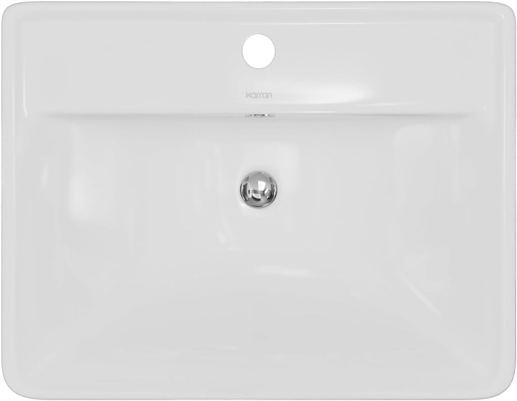 Karran VC-201-WH Valera 21' Top Mount Vitreous China Bathroom Sink in White with Overflow Drain