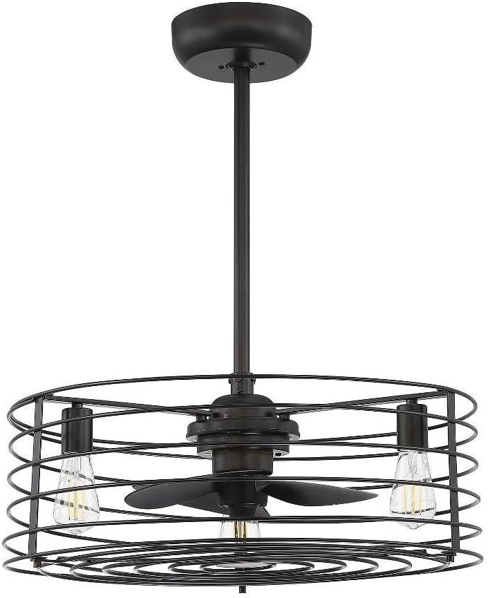 Meridian Savoy House M2007ORB Industrial Modern Drum Ceiling Fan Fandelier, 3-Light 24 Total Watts, 10' H x 24' W, Oil Rubbed Bronze