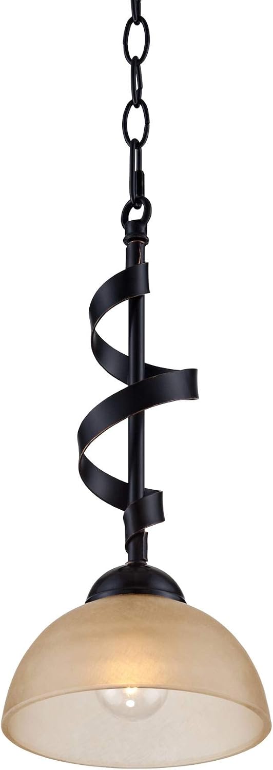 Franklin Iron Works Bronzeador Oil Rubbed Bronze Mini Pendant Light 7' Wide Farmhouse Industrial Rustic Amber Glass Bowl Shade for Cottage Core Dining Room Living House Foyer Kitchen Island Entryway