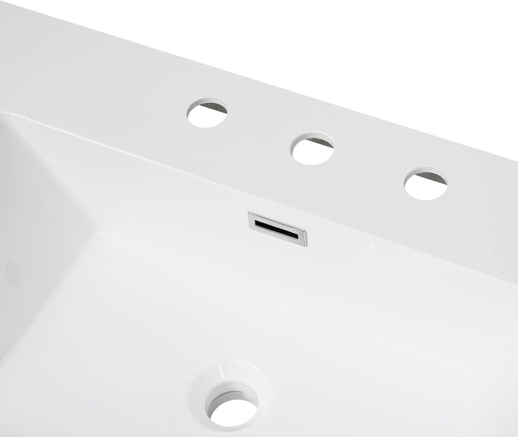 Christopher Knight Home Meril 59.10' Resin Basin for Bathroom Vanity, Bathroom Sinks with 3-Faucet Holes, Vanity Sink Top only, Faucet and Cabinet not Included, Built-in Overflow Feature, White