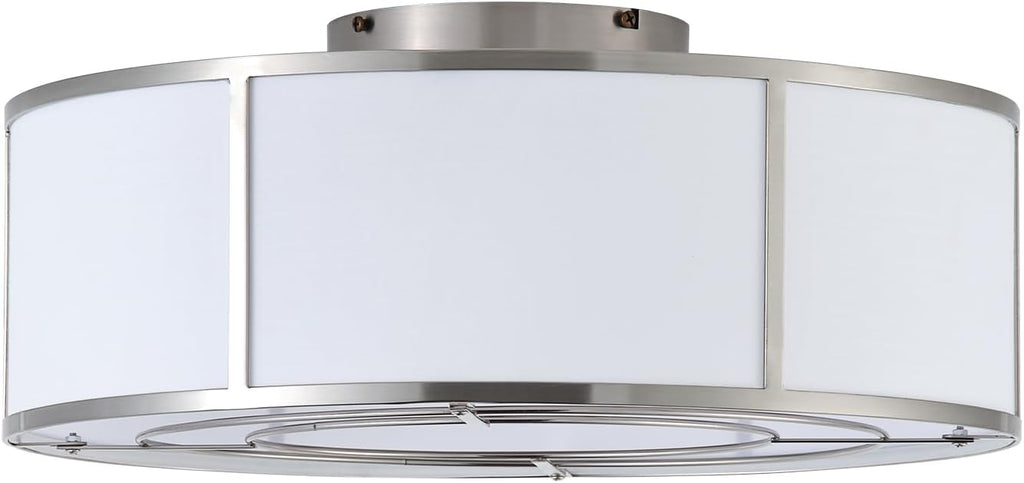 Low Profile Ceiling Fans with Lights, 20' Flush Mount Ceiling Fan with Light, Silver and White Boho Bladeless with 6 Speeds Remote Control for Bedroom, Nursery, Living Room