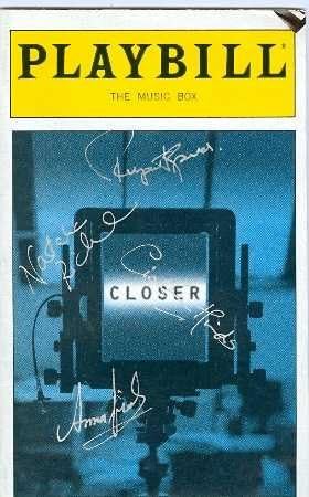 Natasha Richardson, Rupert Graves, Anna Friel, Ciaran Hinds autographed Playbill Program Closer Broadway Show