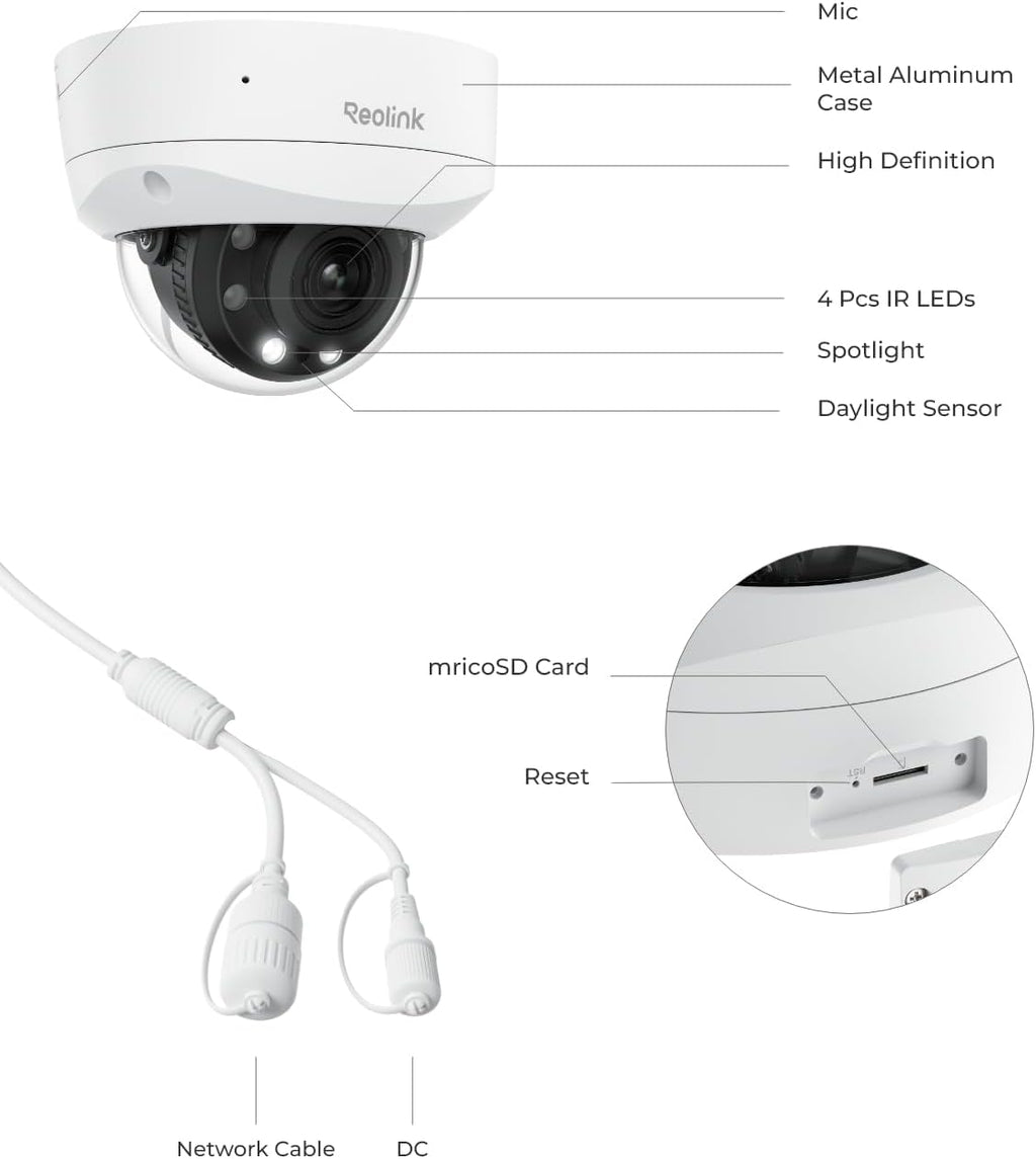 REOLINK RLC-843A - 4K PoE Security Camera with Spotlights, 5X Optical Zoom, Outdoor Camera with Color Night Vision, Two-Way Talk, Human/Vehicle/Animal Detection, IK10 Vandalproof, No PT Supported