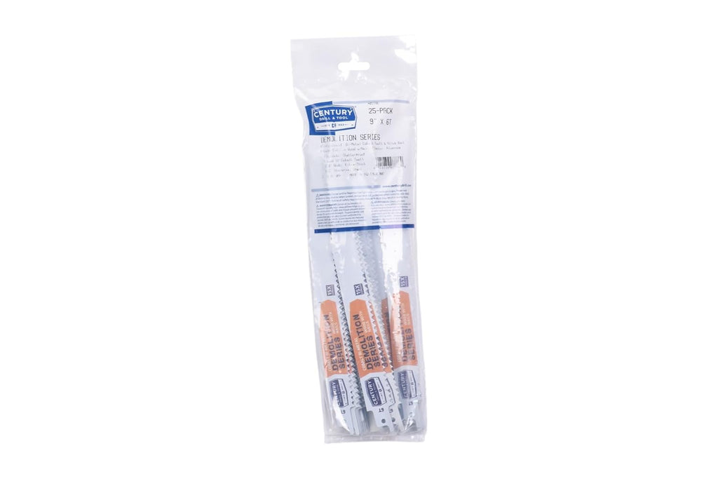 Century Drill & Tool 07786 9' Demolition Series Bi-Metal Reciprocating Saw Blade, 6T, 25 Pack