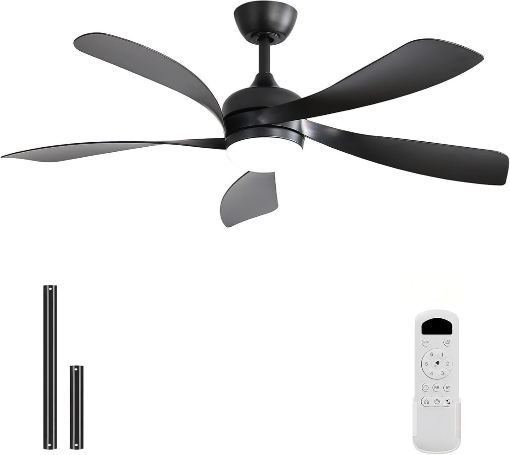 Sofucor 52 Inch Ceiling Fan with Light, Modern Ceiling Fan with Dimmable Memory LED - Quiet DC Motor, 6 Speeds 5000CFM, Timer, Reversible, for Living Room Bedroom, ETL, 5 Plastic+ABS Blades, Black