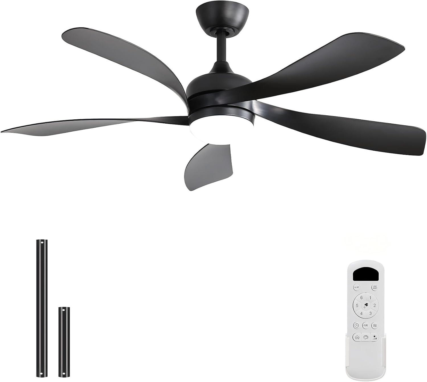 Sofucor 52 Inch Ceiling Fan with Light, Modern Ceiling Fan with Dimmable Memory LED - Quiet DC Motor, 6 Speeds 5000CFM, Timer, Reversible, for Living Room Bedroom, ETL, 5 Plastic+ABS Blades, Black