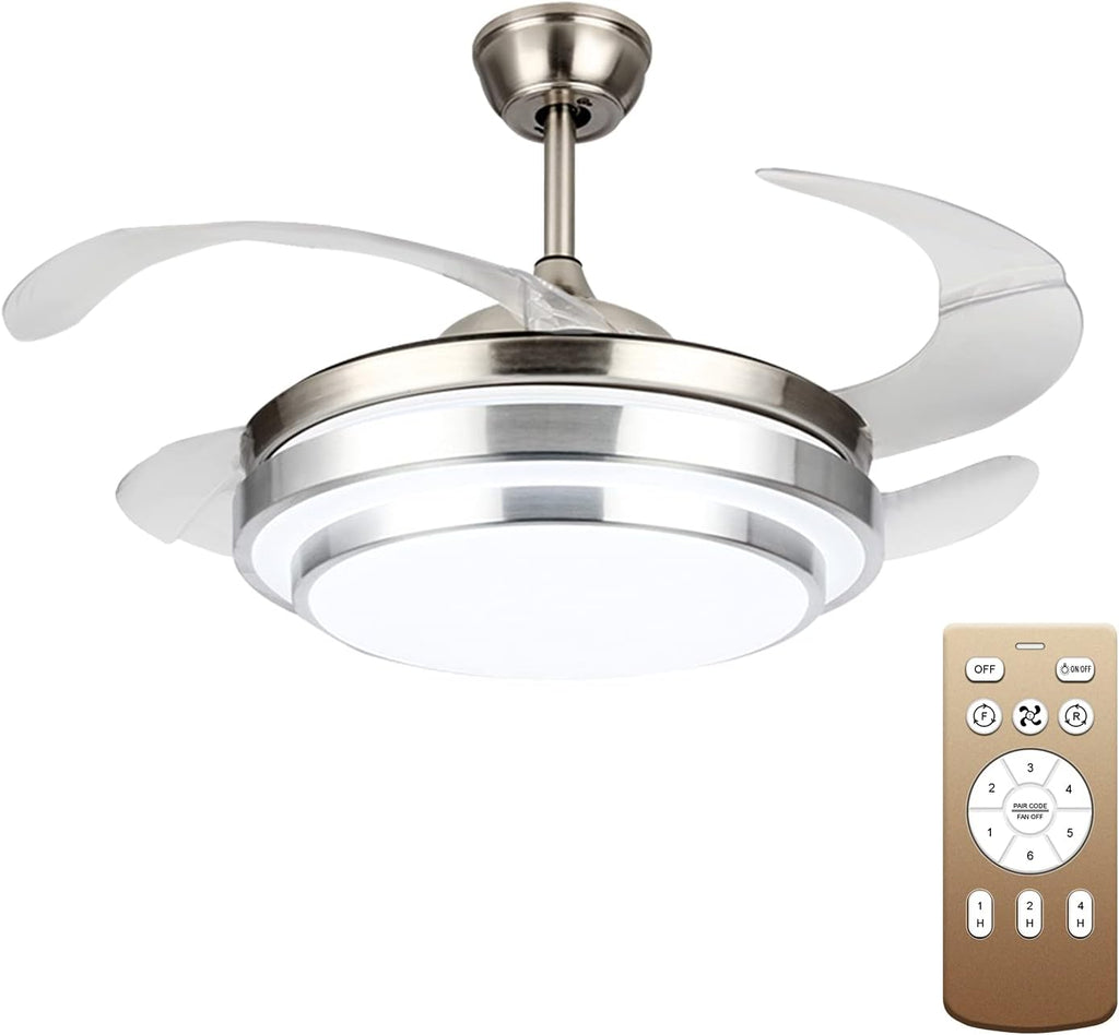 42 Inch Ceiling Fan with Light, with Dimmable LED Light and Remote Control, 6 Speed Low Profile Ceiling Fan with Reversible Motor for Bedroom Kitchen Living Room, Brushed Nickel