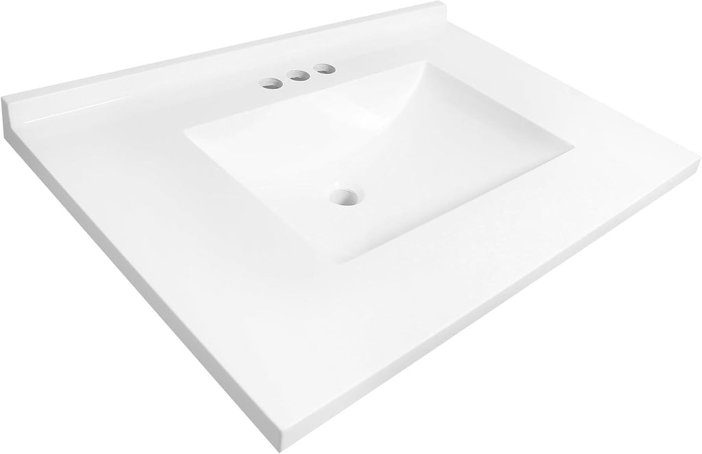 Design House 630236 Camilla Cultured Marble Vanity Top Single Bowl Sink 4-Inch Centerset with Integrated Backsplash, 37-Inch, Solid White