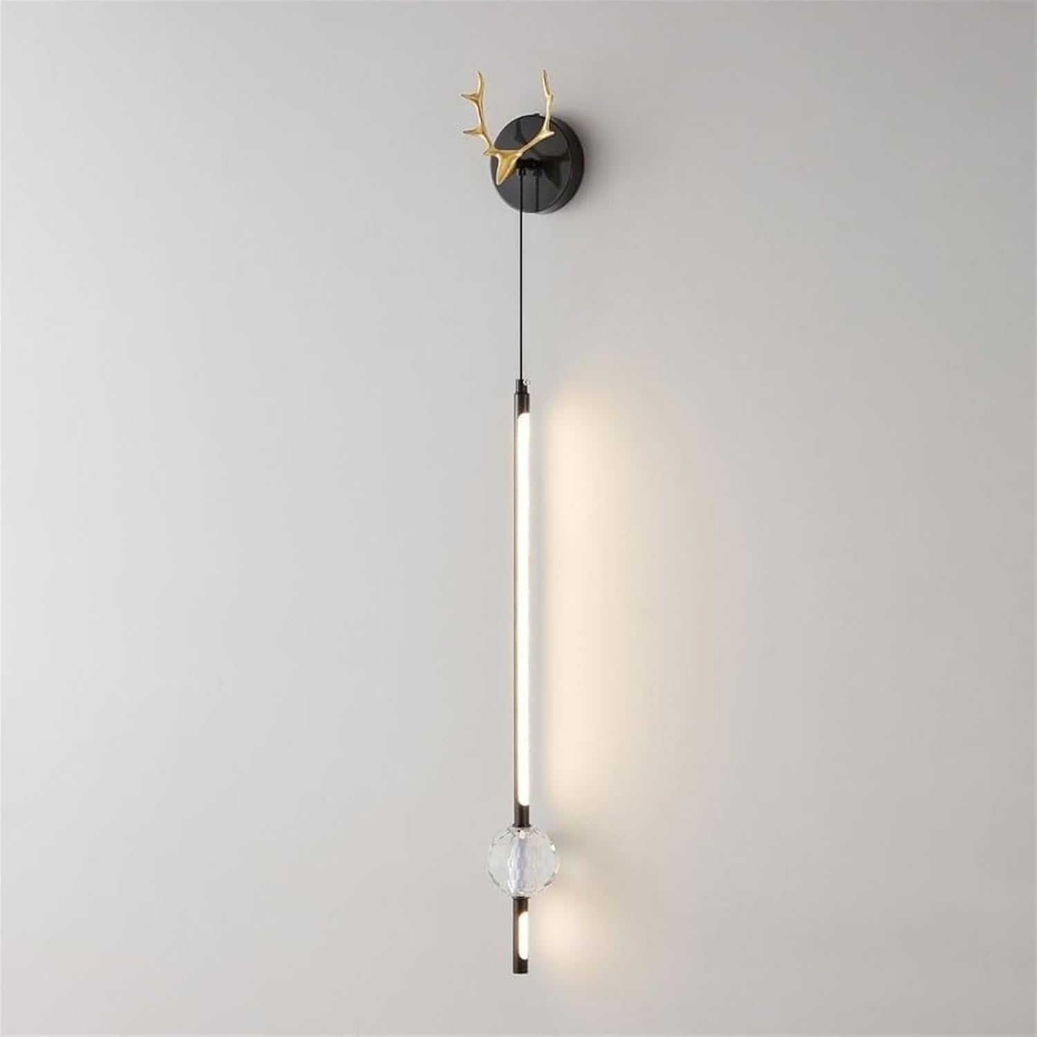 Color Mode Copper Polished Wall Mount Fixtures Crystal Ball Decoration Indoor Linear Wall Lamp 52 Inches Long Led Wall Light 28W Art Sconce for Living Room Hallway