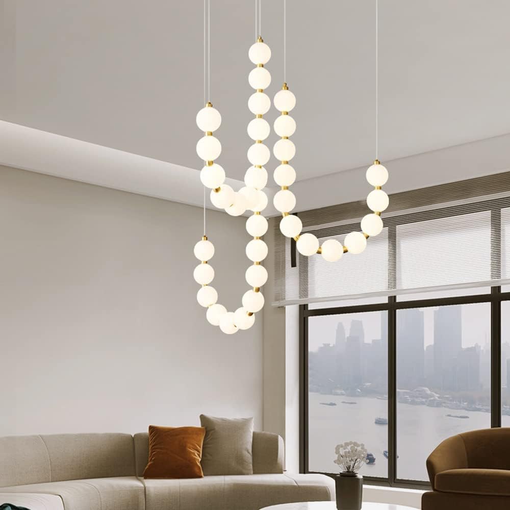 135W LED Indoor Home Decor Chaner for Entrway Lights Dimmable Ball Pendant Light in Brass Finish 3 Lights Hight Ceiling Fixtures for Living Room Loft