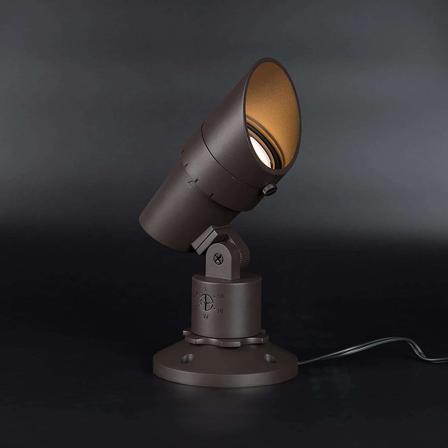 WAC Landscape Lighting, LED 120V Line Voltage Medium Size Accent Light with Adjustable Beam Angle and Integral Brightness Control 3000K Warm White Built-in LED in Solid Brass Coated with Bronze