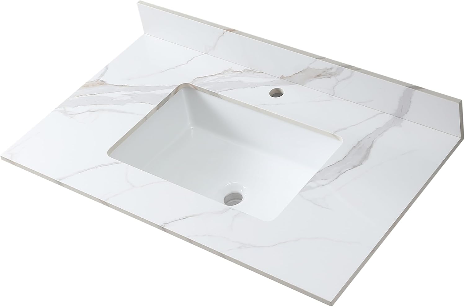 Montary 37'x 22' Bathroom Vanity Top with Undermounted Large Ceramic Sink & Backsplash, Sintered Stone Artificial Marble Vanity Sink Tops with 1 Pre-Drilled Hole, Carrara Gold