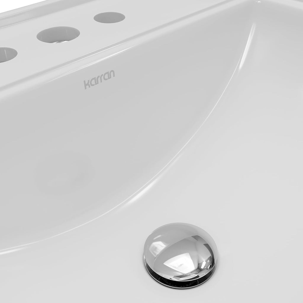 Karran Valera Top-Mount Bathroom Sink – Deep Rectangular Vitreous China Drop-In Vanity Basin in White with Overflow – VC-208-WH