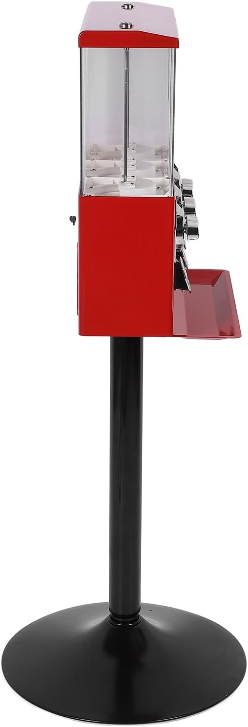 Candy Vending Machine, Candy Machine Dispenser with Stand Anti Theft Keys Triple Individual Candy Boxes, for Toy Capsules Bouncy Balls Candy Nut