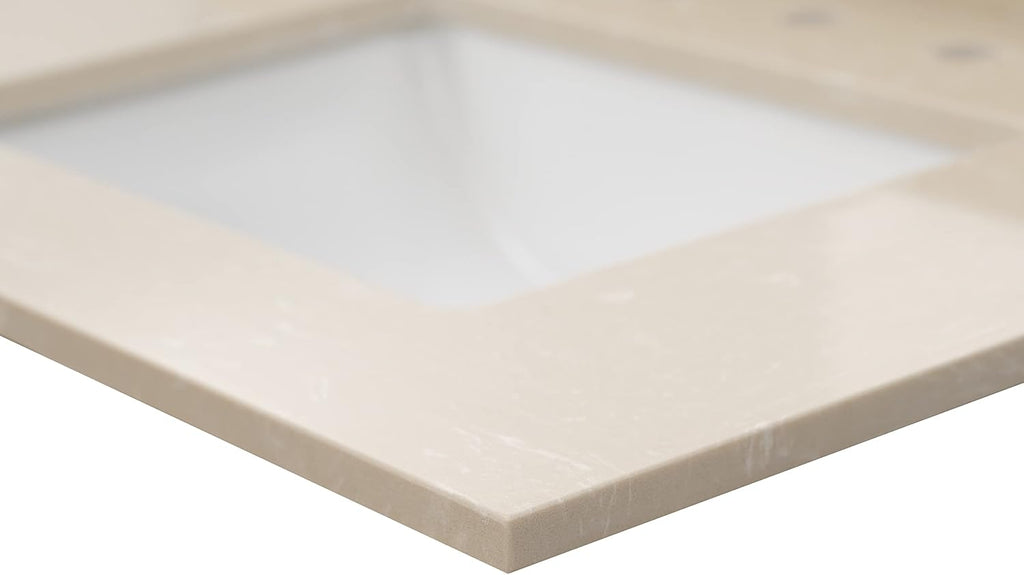 MSI Cosmic Sand Vanity Top with Under Mount Rectangle Double Bowl Ceramic Sinks, Engineered Marble Stone, 4' CC Faucet Holes, 61'X22'