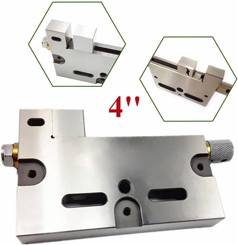 CNC Wire EDM High Precision Vise, 4 Inch Stainless Steel Jaw Opening Clamping Tool 3Kg Load 0-100mm Clamping Range for Small Workpieces Silver,4Inch