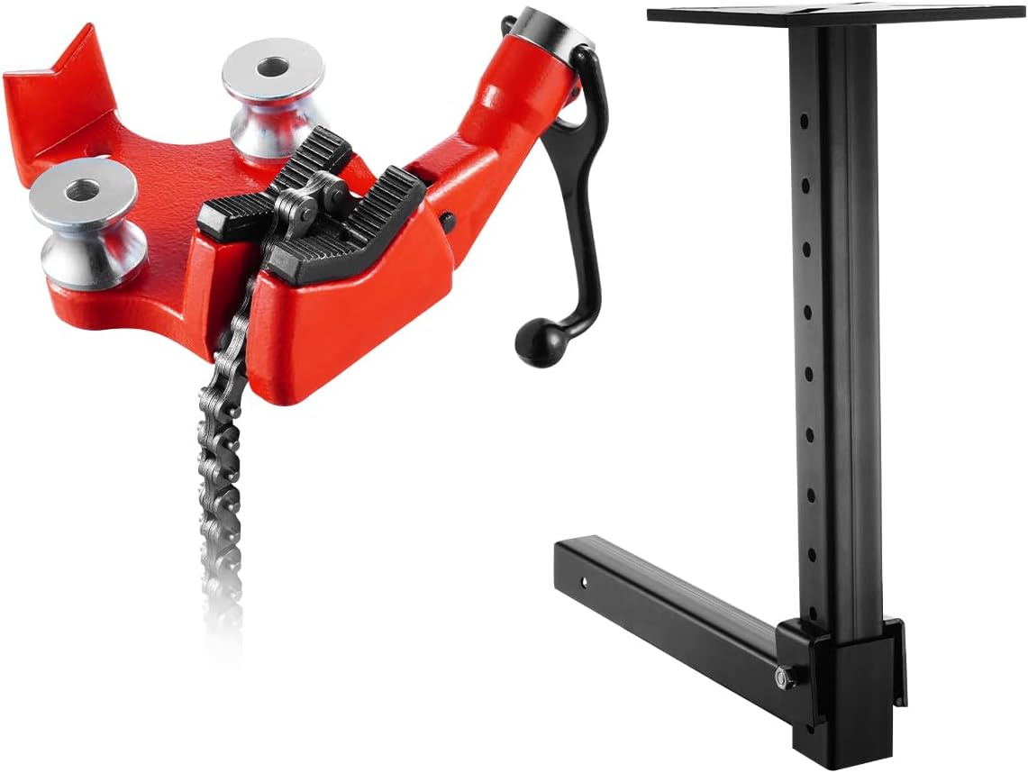 VEVOR Heavy-Duty Pipe Chain Vise, 1/8' - 5' Pipe Capacity, 26' Rugged Chain & Cast Iron Base, Hitch Mount Vise Plate Holder With Adjustable Height - Fits 2 inch x 2 inch Receiver