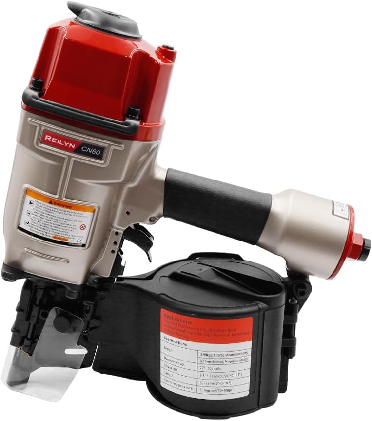 Coil Nail Gun CN80, 2 inch to 3-1/4-inch 15 Degree Siding Nailer, Heavy-Duty Pallet Coil Nailer for Framing, Sheathing, Wooding Fencing, Decking