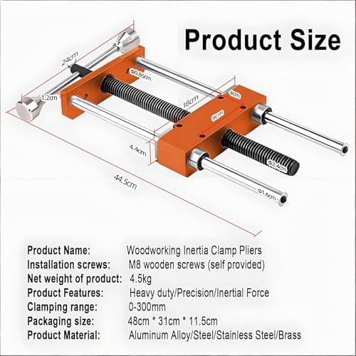 Woodworking Desktop Inertia Vise, 0-300mm Clamp Range, M8 Compatible, Rotating Handle,for Workshops & DIY Projects, Heavy-Duty Crafting Tool
