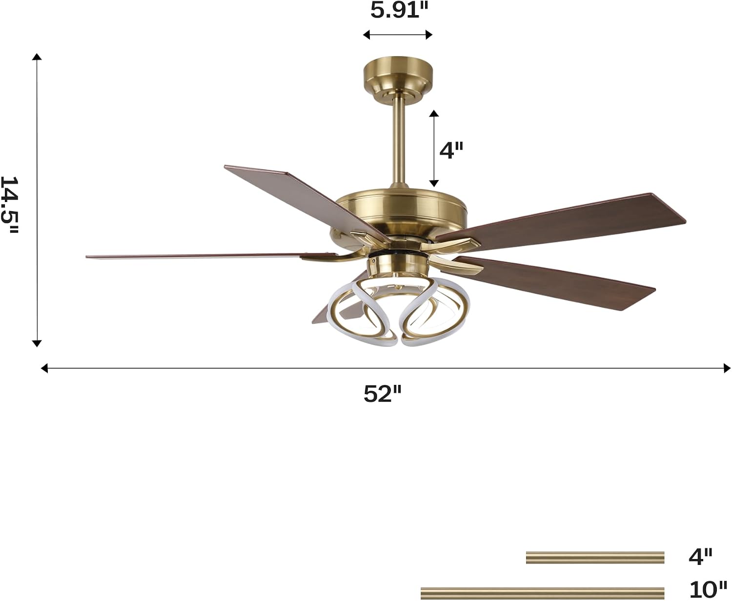 52' Gold Ceiling Fans with Lights and Remote/APP, RGB Color Changing LED Lighting Ceiling Fan, Indoor Outdoor Modern Luxury White and Gold Ceiling Fan for Living Room, Bedroom, 3CCT, 6 Speeds