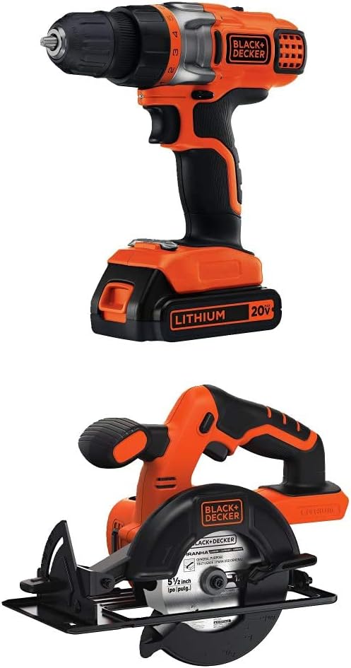 BLACK+DECKER BDCCS20B 20-volt Max Circular Saw Bare Tool, 5-1/2-Inch with BLACK+DECKER LDX220C 20V MAX 2-Speed Cordless Drill Driver (Includes Battery and Charger)
