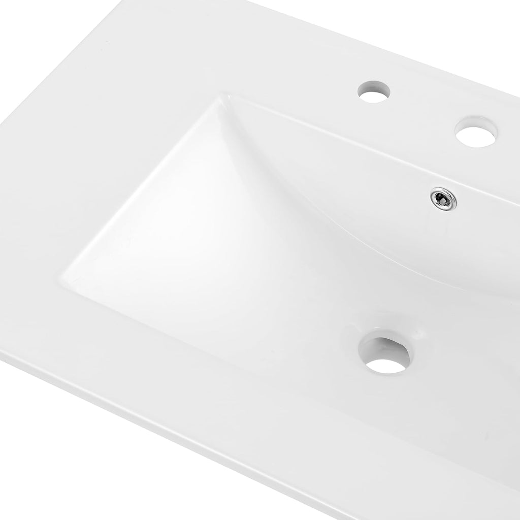 JONATHAN Y Ancillary 30 in. W x 18.25 in. D Ceramic Vanity Sink Top with 3-Hole Rectangular Single Sink Basin, White SNK1002A