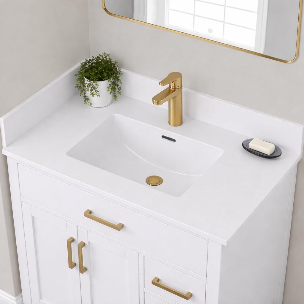 25'/31'/37' Solid Surface Polyurethane Resin Streamline Vanity Top With Sink, Durable, Consistent Color, Easy-to-Clean, Built-in Overflow (31'W x 22'D)