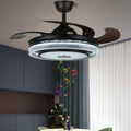 Fandian 42' Smart Ceiling Fan with Lights Bluetooth Speaker Chandelier, Modern Black Fandeliers with APP RGB Dimmable Colors, Reversible 6-Speed Lighting Fixtures for Living Bedroom