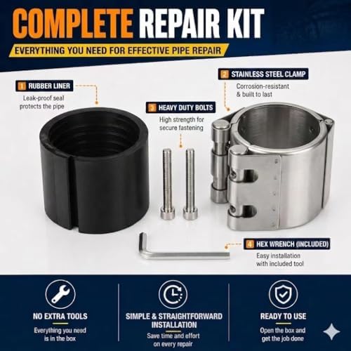 Pipe Repair Clamp,8inch(216mm-222mm) Stainless Steel Leak Sealer, Heavy Duty Pipe Leak Repair Kit for Metal & PVC Pipes, for Burst & Crack Water Pipe Emergency Maintenance