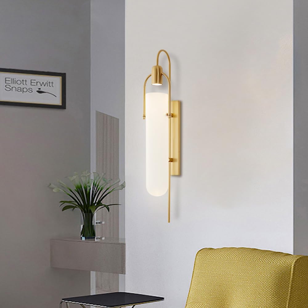 Wall Lights for Bedroom LED Wall Lamp, Cylinder Wall Sconce LED with Dome White Frosted Glass Shade, Bathroom Vanity Light, for Bedroom, Living Room, Stairs, Hallway, G