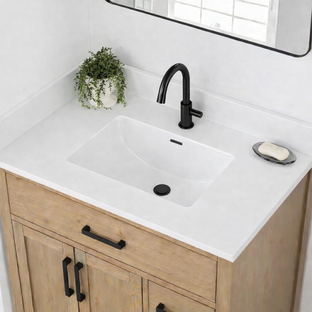 25'/31'/37' Solid Surface Resin Streamline Vanity Top with Sink-Durable, Consistent Color, Easy-to-Clean, Built-in Overflow, Single-Hole Faucet Mount (37'W x 22'D)