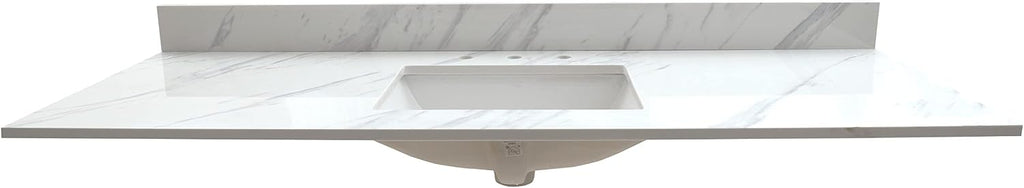 MSI Calacatta Lumas Vanity Top with Under Mount Rectangle Single Bowl Ceramic Sink, Engineered Marble Stone, 4' CC Faucet Holes, 61'X22'