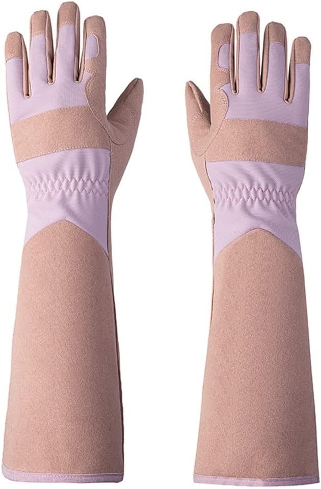 Long Sleeve Gardening Gloves,Rose Pruning Floral Gauntlet Garden Gloves for Women and Men (Color : Pink, Size : One Size)