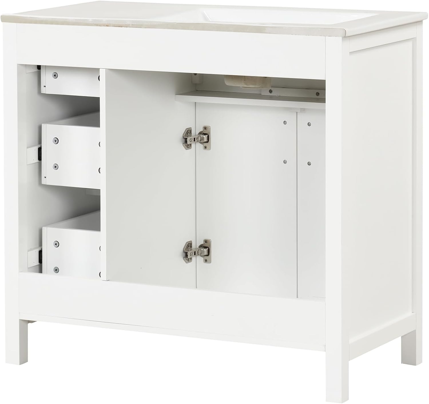 Harper & Bright Designs 36' Bathroom Vanity with Sink, Bathroom Cabinet with Two Doors and Three Drawers, White Undermount Left Side SinkVanity Countertop, Solid Wood Frame