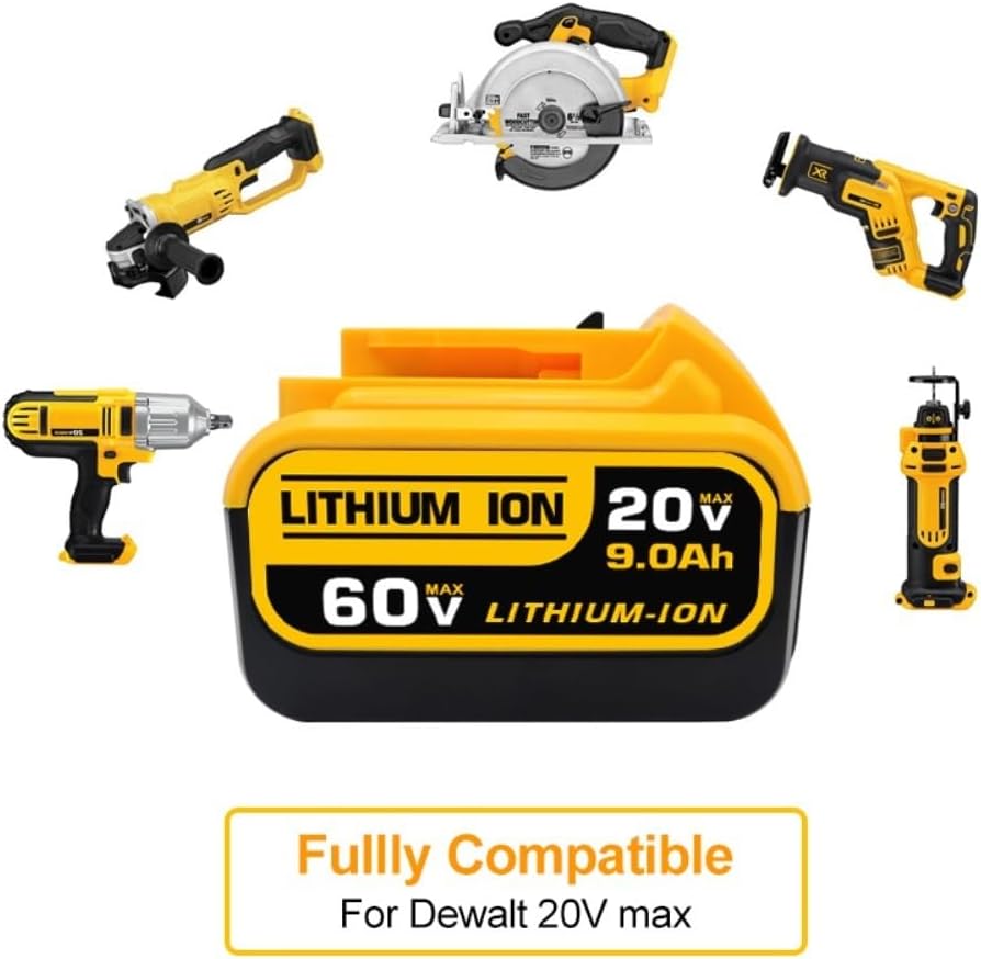 20V/60V Replacement Lithium Compatible with Dewalt DCB606 DCB612 DCB609 205 DCB204 DCB206 Cordless Power Reciprocating Saw Angle Grinder Tool Packs(2pcs 9000mAh)