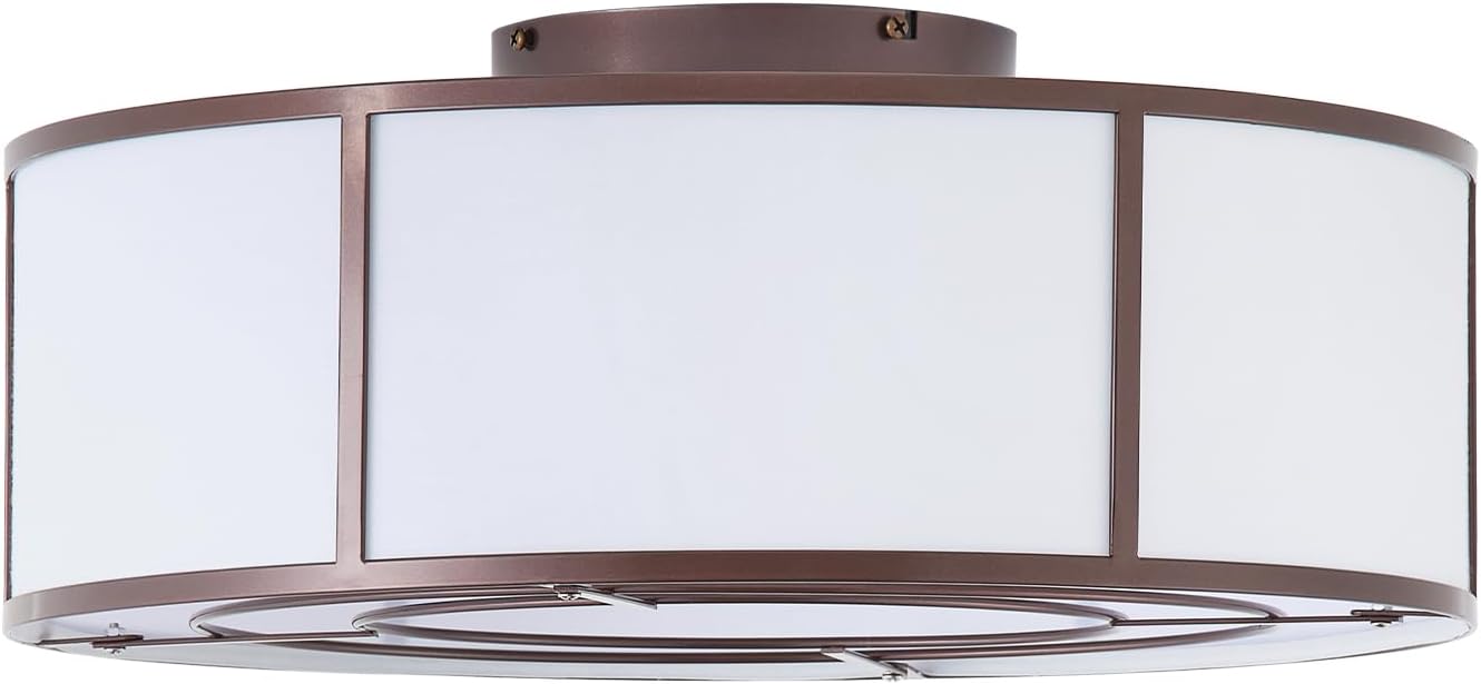 Low Profile Ceiling Fans with Lights, 20' Flush Mount Ceiling Fan with Light, Brown and White Boho Bladeless with 6 Speeds Remote Control for Bedroom, Nursery, Living Room