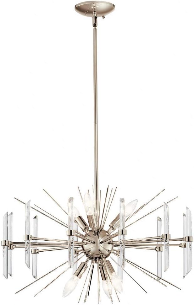 Kichler Eris 6-Light Chandelier with Optical Crystal Rods in Polished Nickel, Modern Mid Century Dining Room Light Fixture for Living Room or Foyer (23.5' x 16.5' x 23.5'), 44275PN