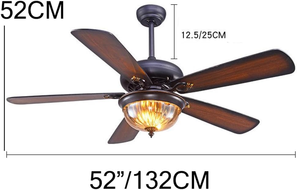 52 INCH Mid Century Modern Fandelier Ceiling Fan with Light Reversible Wood Blades Rustic Farmhouse Fan Chandelier Amber Glass Fan Light for Living Room Bedroom Dining Room Indoor