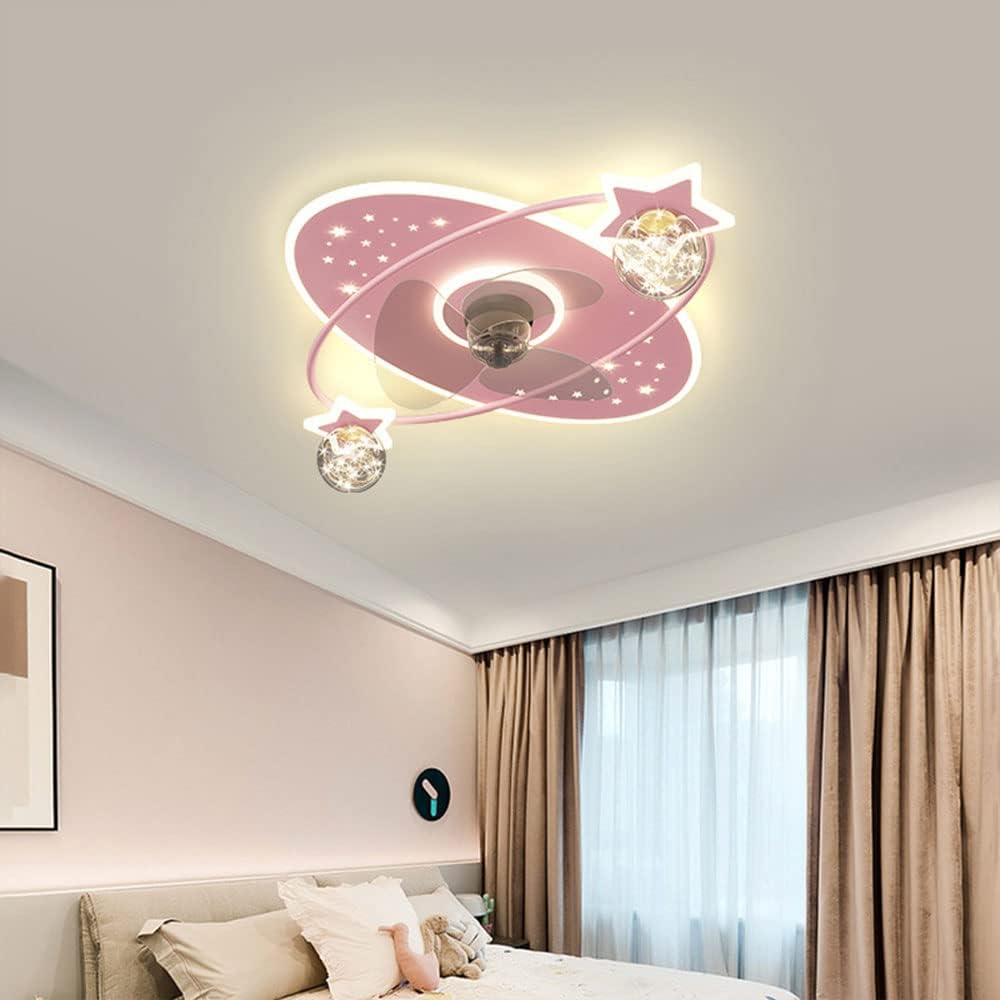 Pink Ceiling Fans with Lights 50W LED Dimmable Ceiling Lighting Remote 6 Speeds Mute Ceiling Fan for Kids Room Girls Bedroom Nursery