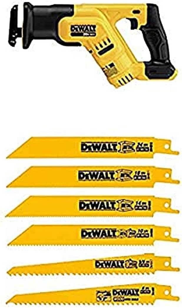 DEWALT DW4856 Metal/Woodcutting Reciprocating Saw Blade Set, 6-Piece and DEWALT DCS387B 20-volt MAX Compact Reciprocating Saw (Tool Only)