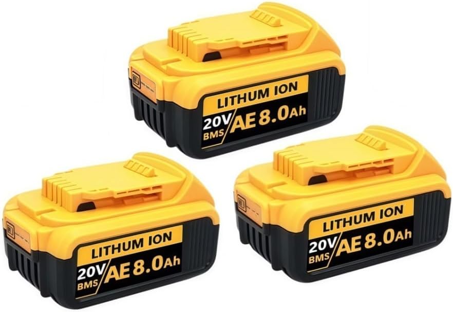 20V Replacement Lithium-Ion Battery Compatible With Dewalt DCB200 DCB206 DCB207 DCB204 Cordless Power Reciprocating Saw Drill Nail Gun Tool Packs(8Ah 3pcs)