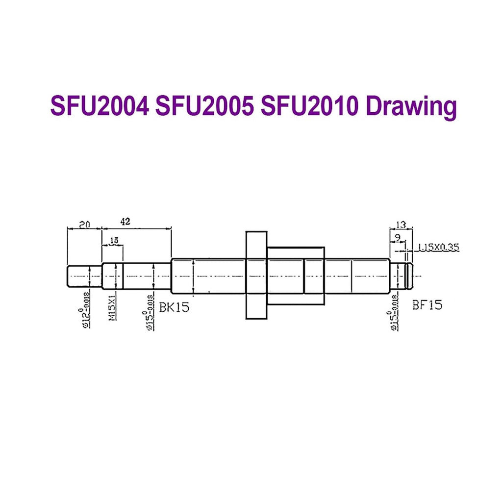Linear Motion CNC Ball Screw Ball Screw SFU2010 with -3 Nut 200mm-500mm C7 Roller Screw with Single Ball Nut Dia 20mm Pitch 10mm for CNC Parts(500mm)