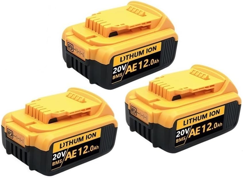 20V Replacement Lithium-Ion Battery Compatible With Dewalt DCB200 DCB206 DCB207 DCB204 Cordless Power Reciprocating Saw Drill Nail Gun Tool Packs(12Ah 3pcs)