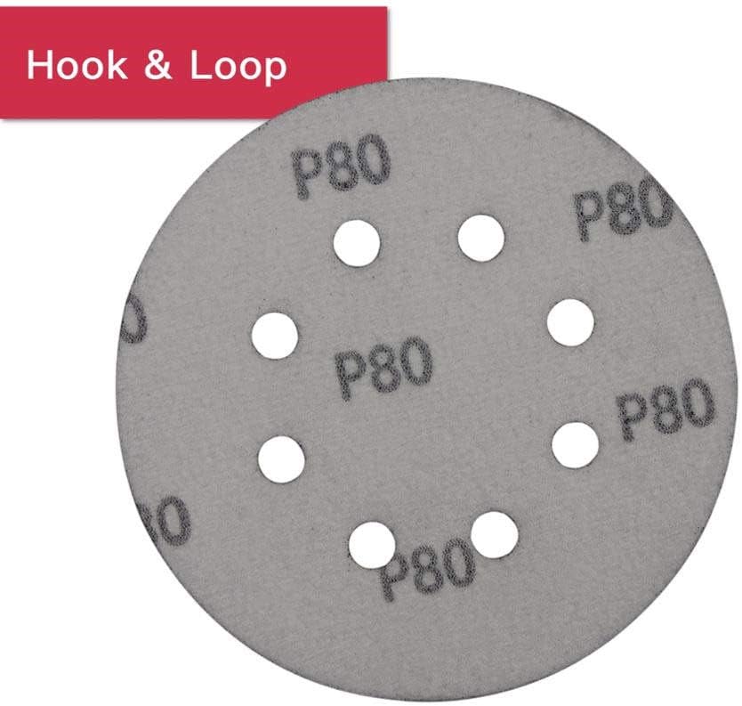 100 Pieces 125mm 5-inch 8 Holes Sandpaper Sanding Disc Sanding Paper Hook and Loop Grit 40~2000 Woodworking Abrasive Tools,80,Coarse,125mm 8 Holes