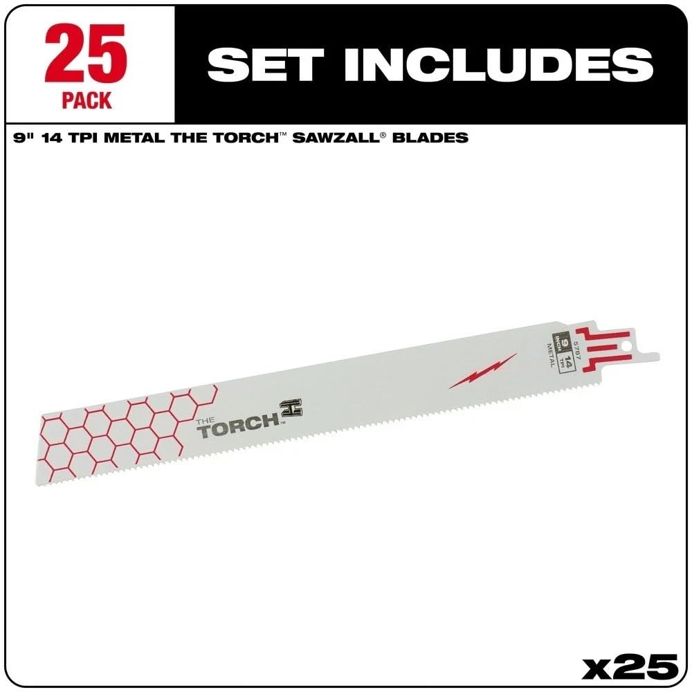 25PK 48-00-8787 Reciprocating Saw Blade for Milwaukee 9' x 14TPI Demolition Blade - White